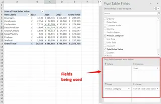 Criando uma PivotTable manualmente no Excel