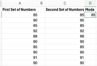 Mode function in Excel with non-contiguous ranges 2