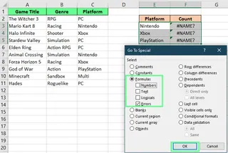 Highlight errors with Go To Special tool in Excel. 8