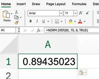 Excel NORM.DIST() function with TRUE 2