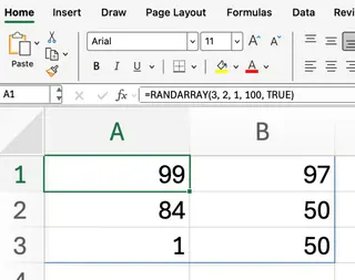 RANDARRAY() function in Excel simple example 1