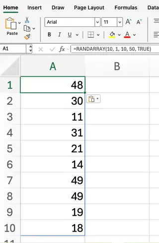 RANDARRAY() function in Excel with whole numbers 3