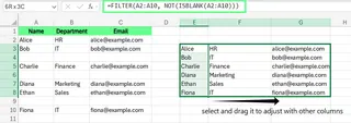 Löschen der leeren Zeilen mit der FILTER()-Formel in Excel. 3