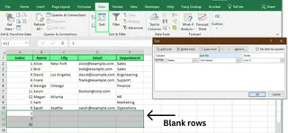 Verwendung von Sortieren, um leere Zeilen für einfaches Löschen nach unten zu verschieben. 4
