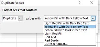 重複的值對話方塊 2