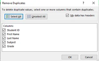 移除重複項對話方塊 6