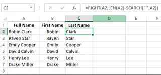 Using an Excel formula to extract the first name from the full name 10