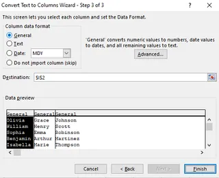 Select General as a data format in the wizard window in Excel 4