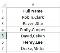 An Excel table containing names 6