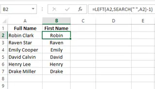 Extract the first name from full name using an Excel formula 9