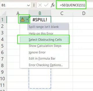 Checking #SPILL! error warning in Excel 5