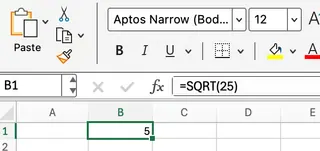 Square Root in Excel 1