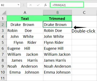 Eliminando todos los espacios extra con la función TRIM en Excel. 2