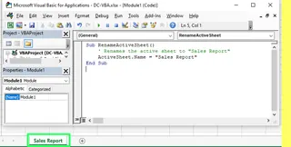 Code for changing the name of the worksheet using VBA in Excel 9