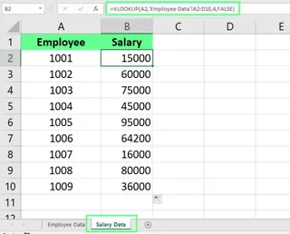 data extracted from Employee Data sheeet and copied to Salary Data sheet in Excel 3