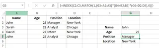 Using INDEX and MATCH functions with multiple criteria to find the position of John 11