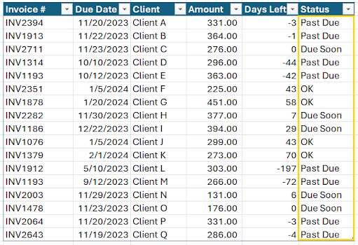 Using a nested IF formula to assign invoice status 3