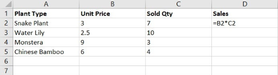 Writing a multiplication formula in Excel 1