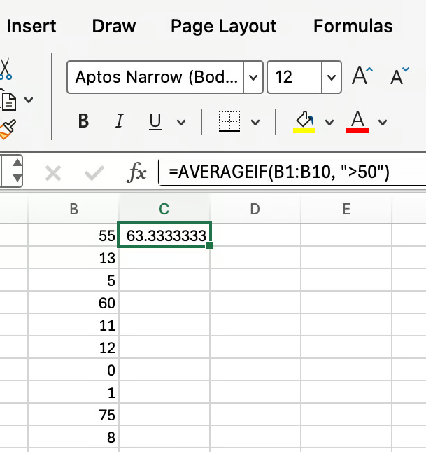 Excel 中的 AVERAGEIF 函數範例