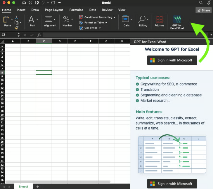 GPT for Excel 버튼