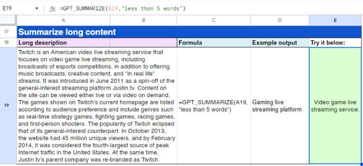 작동 중인 GPT_SUMMARIZE()