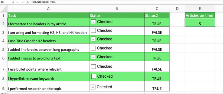 COUNTIF()を使用したチェックボックスのカウント 16