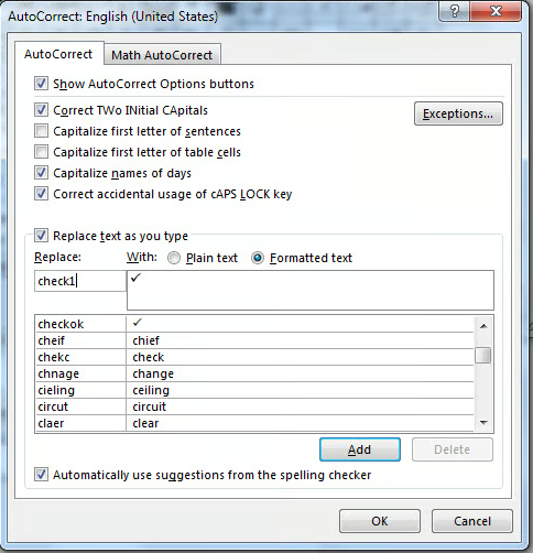 オートコレクトを使用したチェックマーク 5