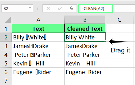 在 Excel 中使用 CLEAN() 函數清理儲存格 2