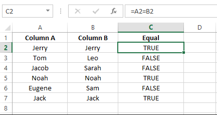 Vérifier si les cellules sont égales ou non dans Excel 2