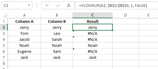 Utiliser VLOOKUP() pour comparer les valeurs 9