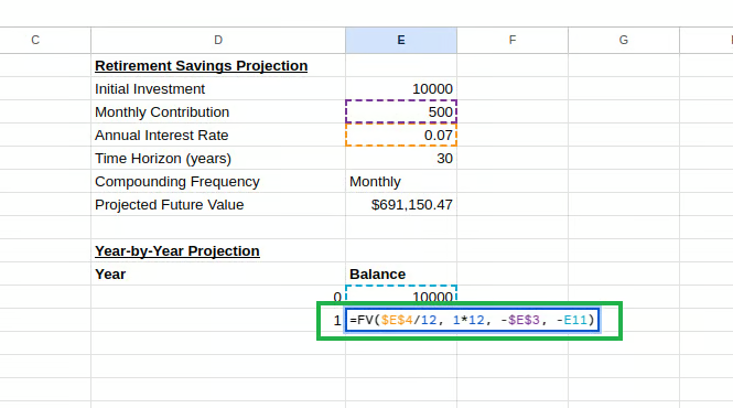 Creating a year-by-year projection table 11