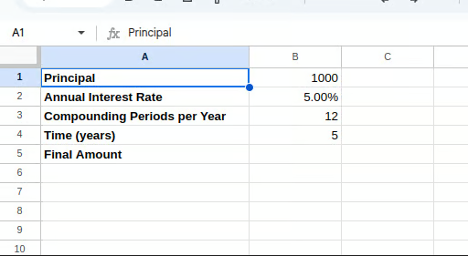 Setting up the Excel table. 2