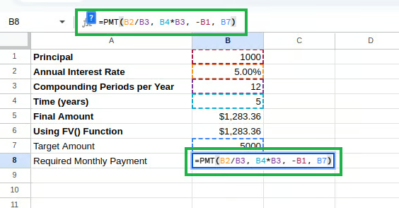 Calculating compound interest using PMT() 7