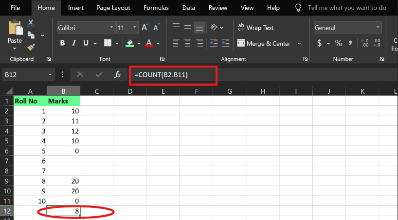 Excel 中的 COUNT 函數 1