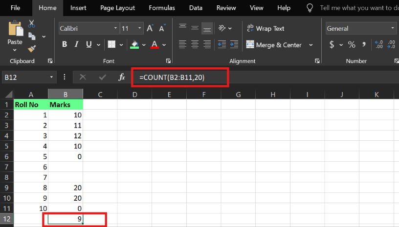 Excel 中的 COUNT 函數 2