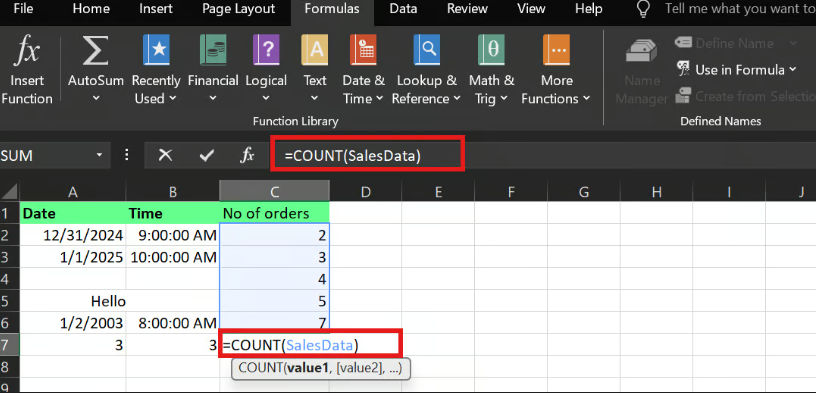 使用命名範圍的 COUNT() 函數 7