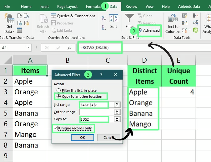 使用進階篩選選項計算相異值 10