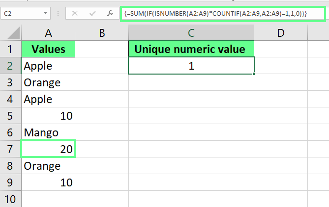 在Excel中計算唯一數值 4