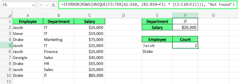 在Excel中依多重條件計算唯一值 6