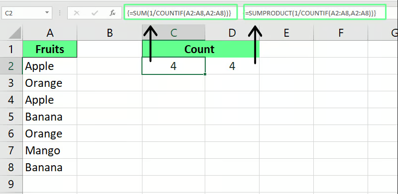在Excel中使用COUNTIF()和SUM()函數計算相異值 8