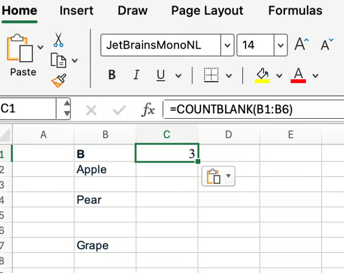 使用Excel COUNTBLANK計算範圍內的空白儲存格1