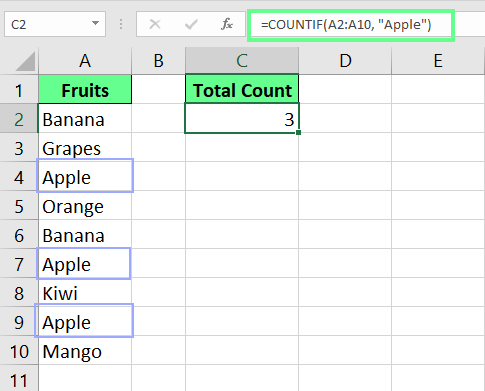 Counting cells with text using COUNTIF() in Excel. 3