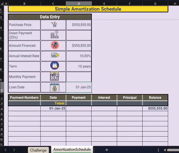Excel 상환 테이블 설정 1