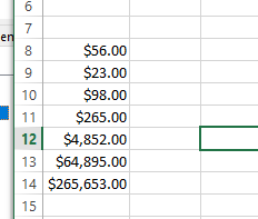 Currency formatted values. 5