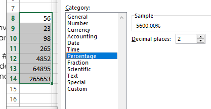 Formatting numbers into percentages. 7