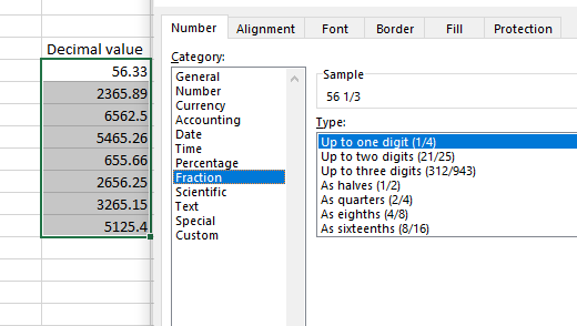Navigating to fraction data type in excel. 8