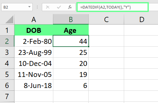 Encontrar la edad usando las funciones IF() y TODAY() en Excel 7