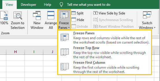 Freeze Panes command location in Excel ribbon 1