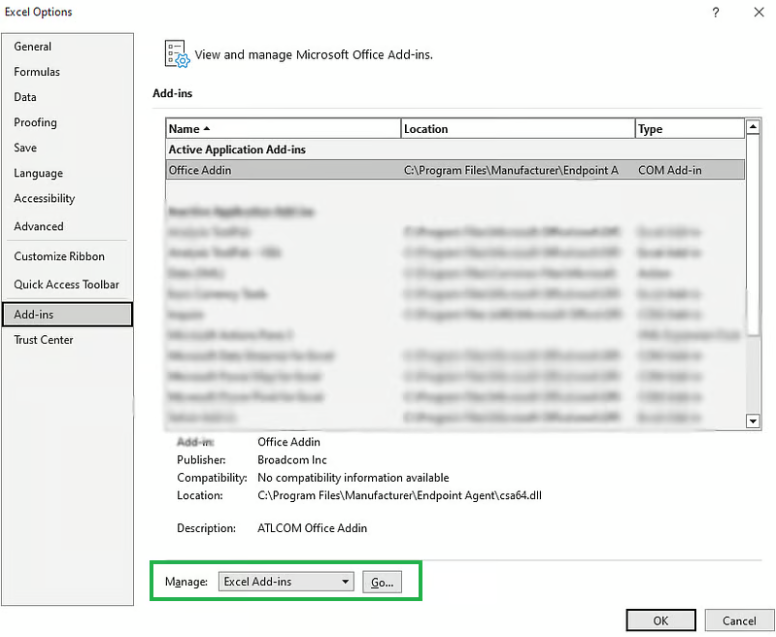 Excelアドインの管理。 5