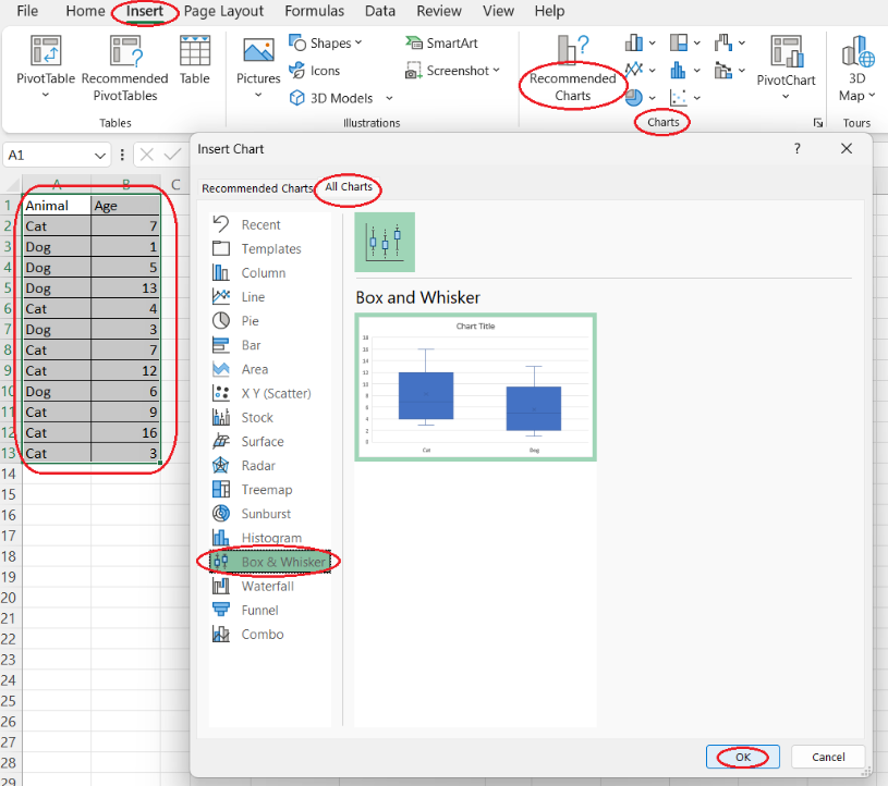 Erstellen eines Box- und Whisker-Plots für mehrere Kategorien in Excel 10